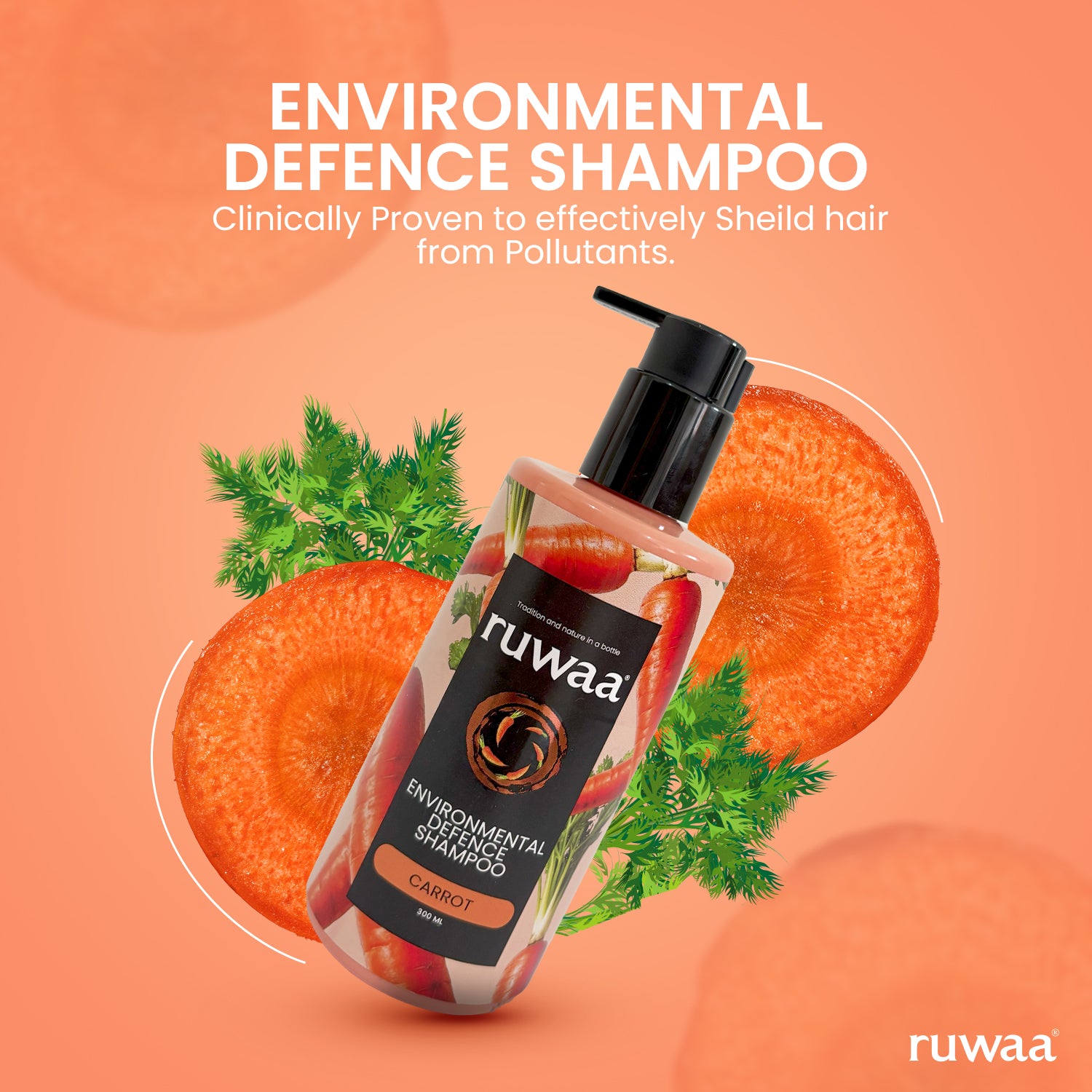 Ruwaa Environmental Defence Shampoo Shields Hair from Pollution | Reduces Pollutant Build-Up by 46.3% | Leaves Hair 33% Stronger and Healthier