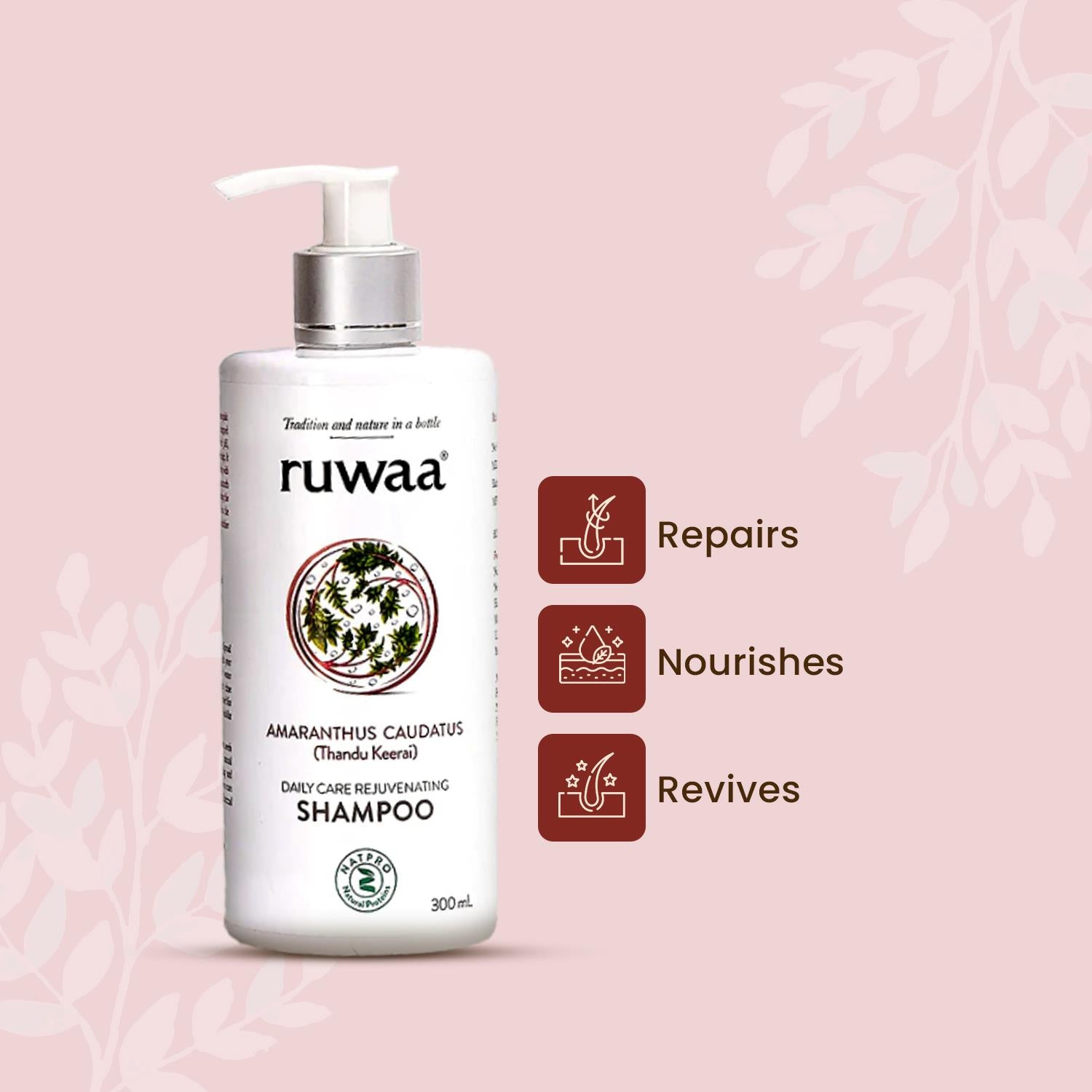 Ruwaa Daily Care Rejuvenation Shampoo with Amaranthus Extract 300ML Reduces hair Fall | Boosts healthy hair growth | Repair dry and damaged hair