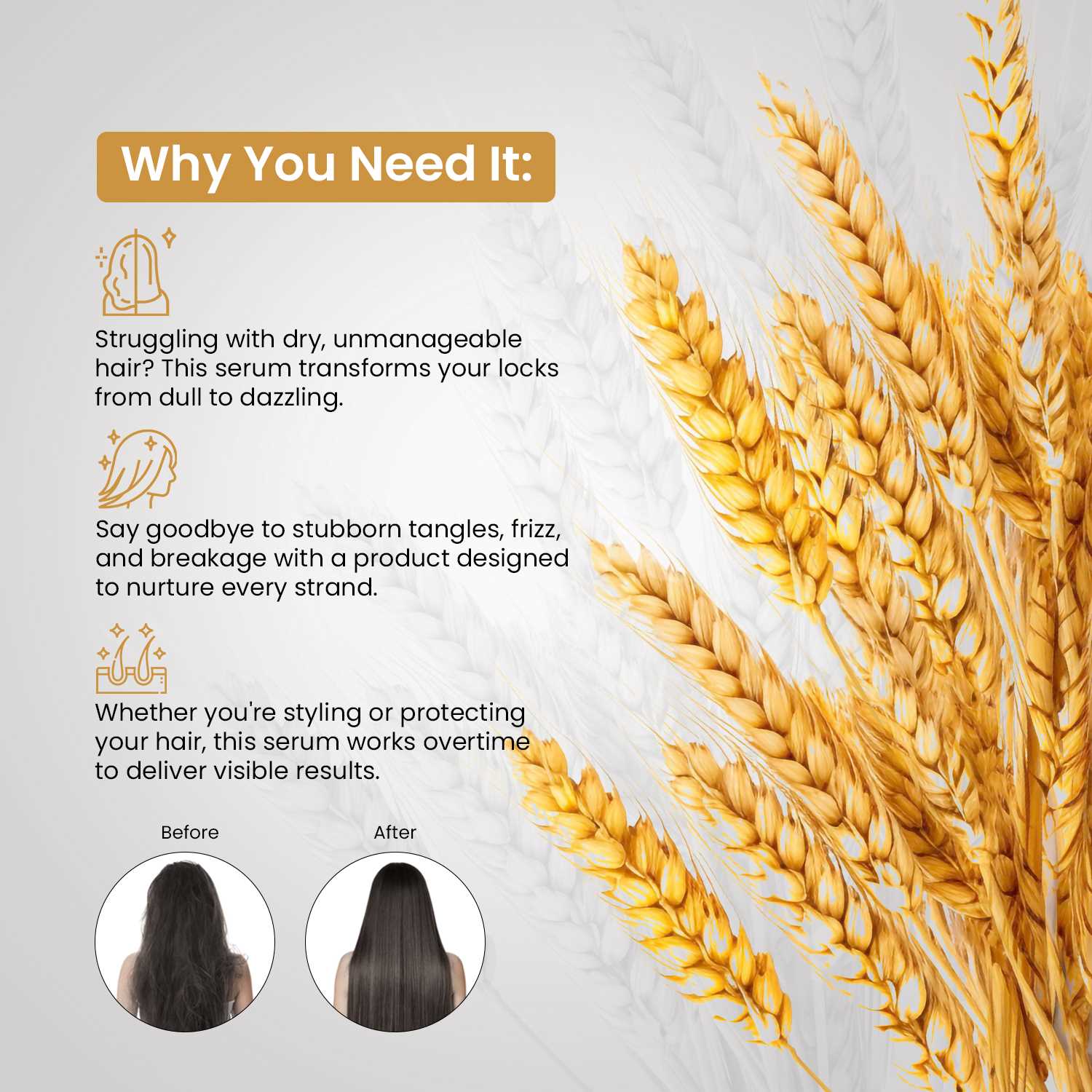 Hair Serum  -  Wheat Germ and Vitamin E For Soft And Shiny Hair 30ML Softens Hair  |  Reduces Frizz and Tangles  |  Boosts Growth