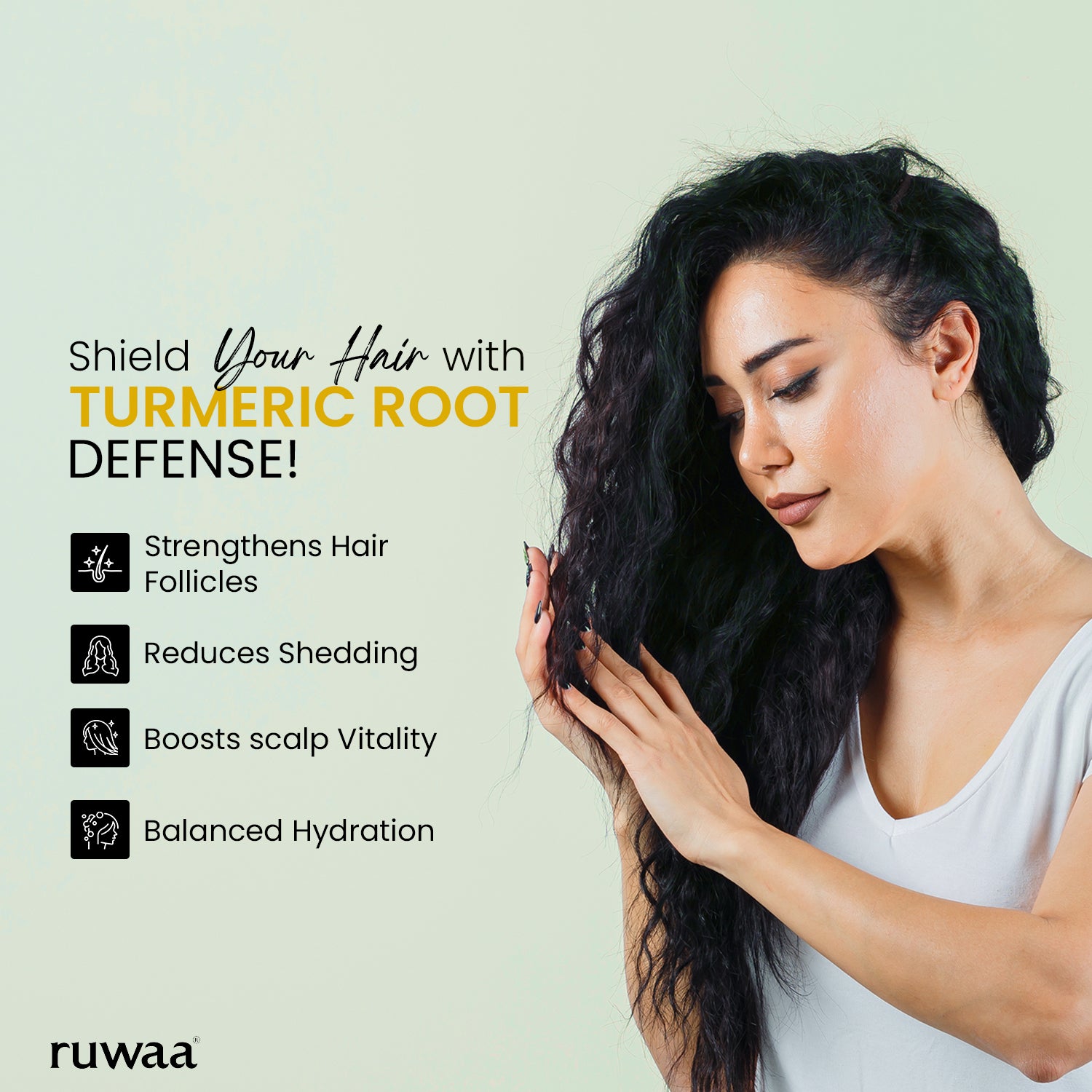 Ruwaa Turmeric Root Hair Fall Defense Shampoo Reduces Hair Fall by up to 83% | Strengthens Follicles | Promotes Thicker Healthier Hair